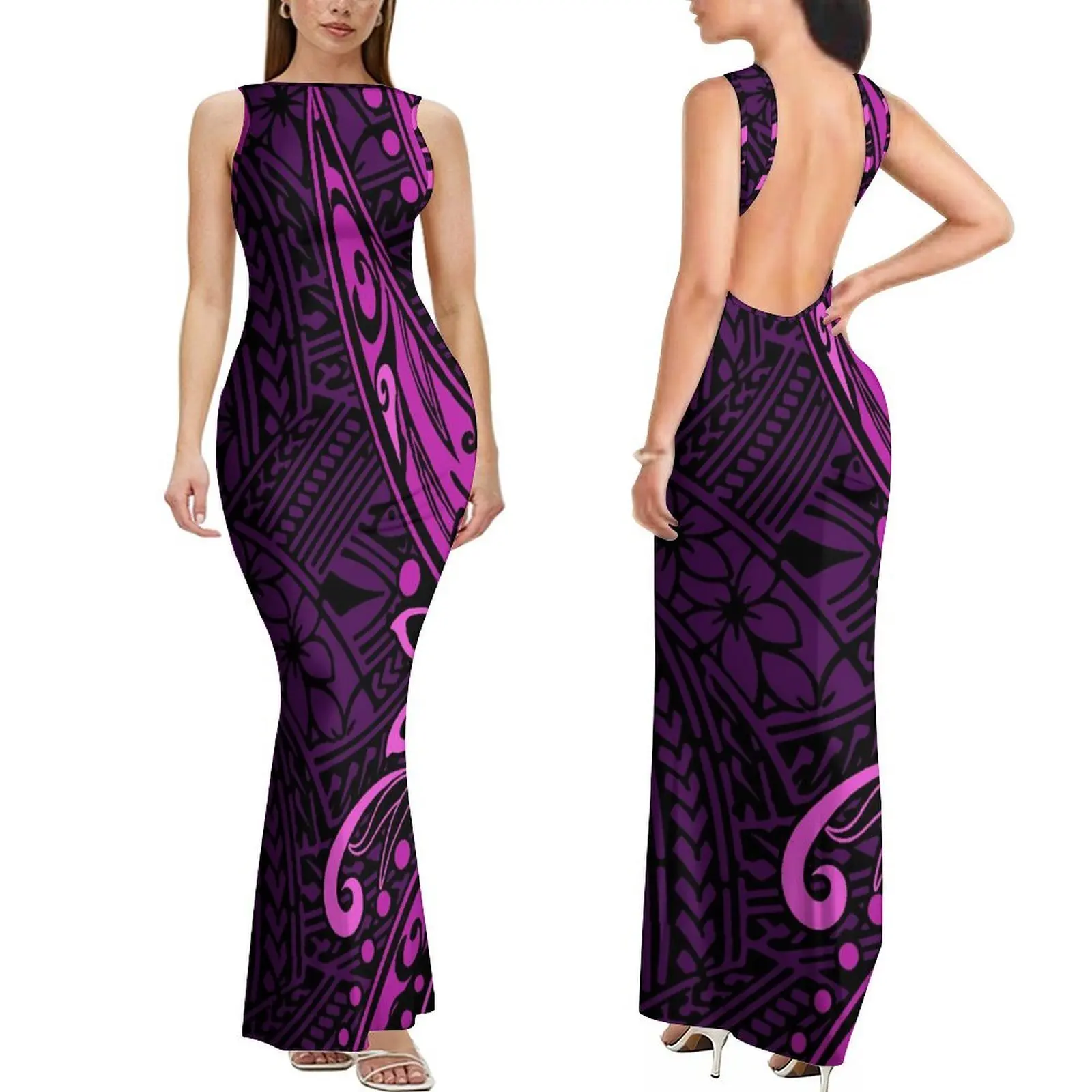 Summer Simple Figure-Hugging Skin-Friendly Sleeveless Long Slim And Sexy Backless Women'S Dress Custom-Made For Polynesians
