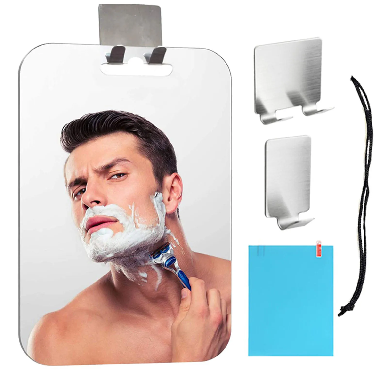 Beard Grooming Shower Mirror Fogless Bathroom Wall Hanging Mirror with Shaver Hooks Portable Fog-Free Mirror for Shaving Makeup