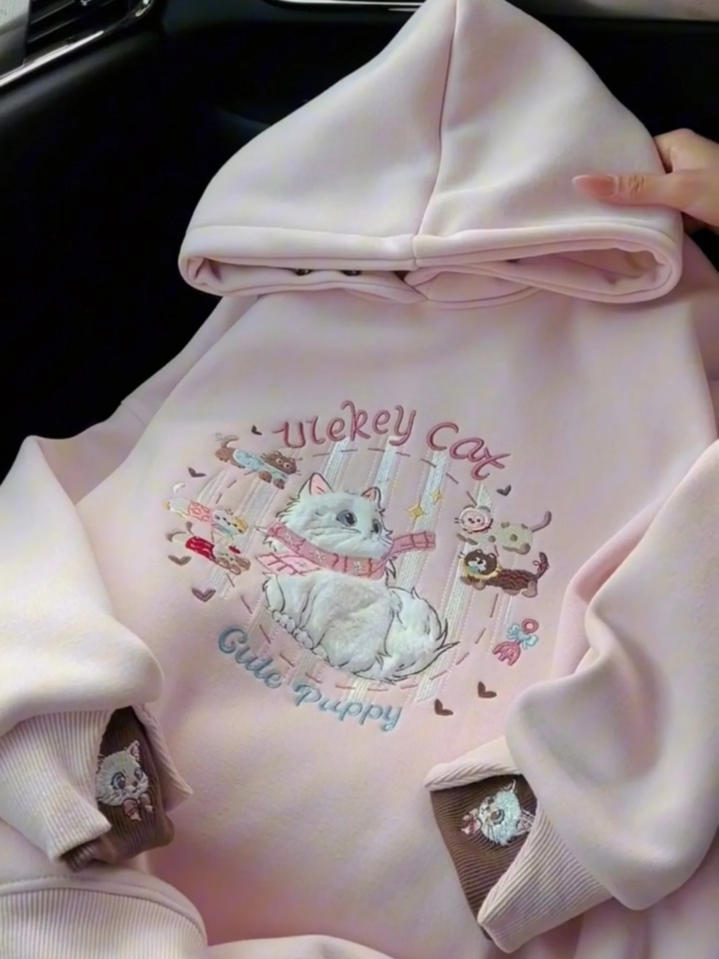 

Милый мультяшный худи с вышивкой, женский свободный крой, зимний модный топ, корейский стиль, длинный рукав, хлопковая подкладка, свитшот