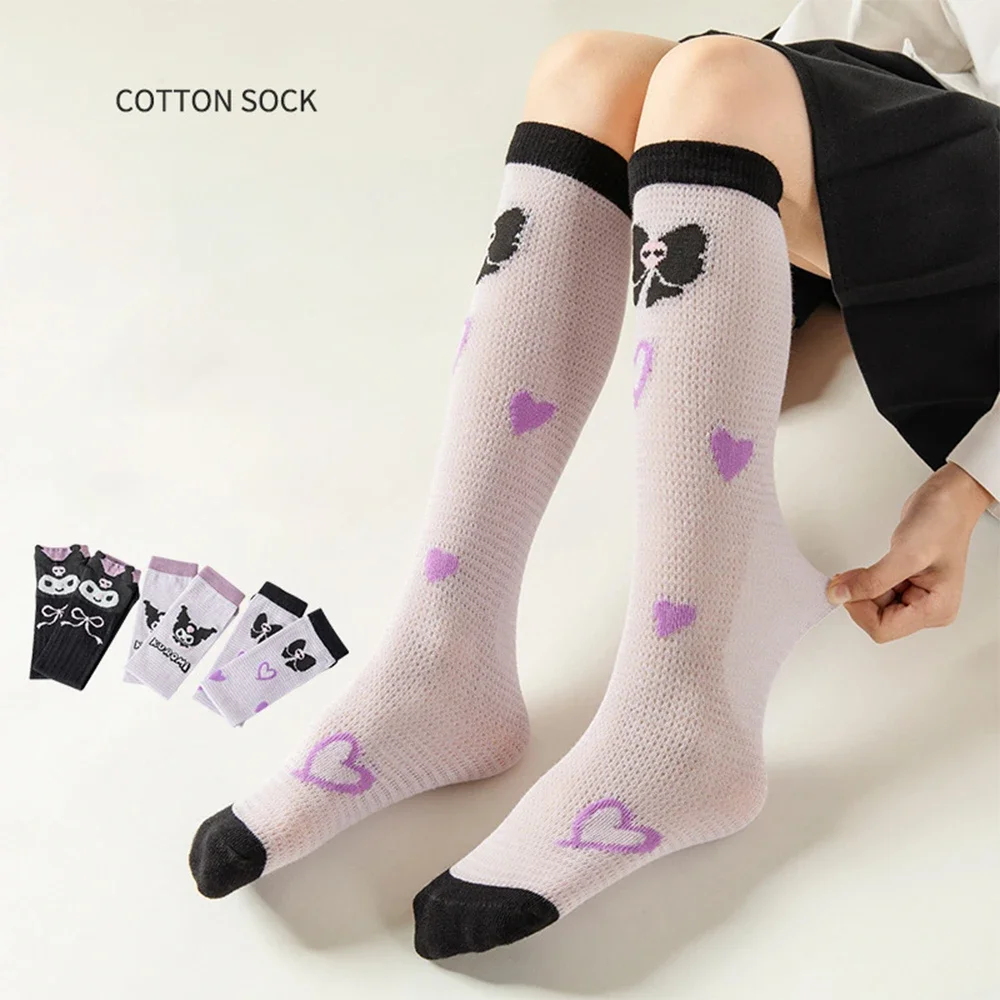 Kawaii Kuromi Mesh Calf Socks Cartoon Breathable Children Cotton Thin Stockings Sweet Cute Girl Clothing Accessories Anime Gift