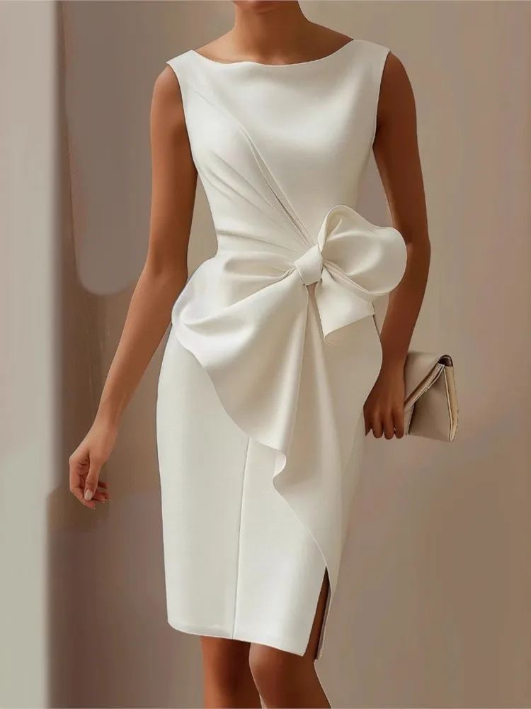 

Bow Dress Sexy Sleeveless Mid-length Dress Spring Summer New Casual Round Neck Dress Elegant Party Dresses Платье Женское