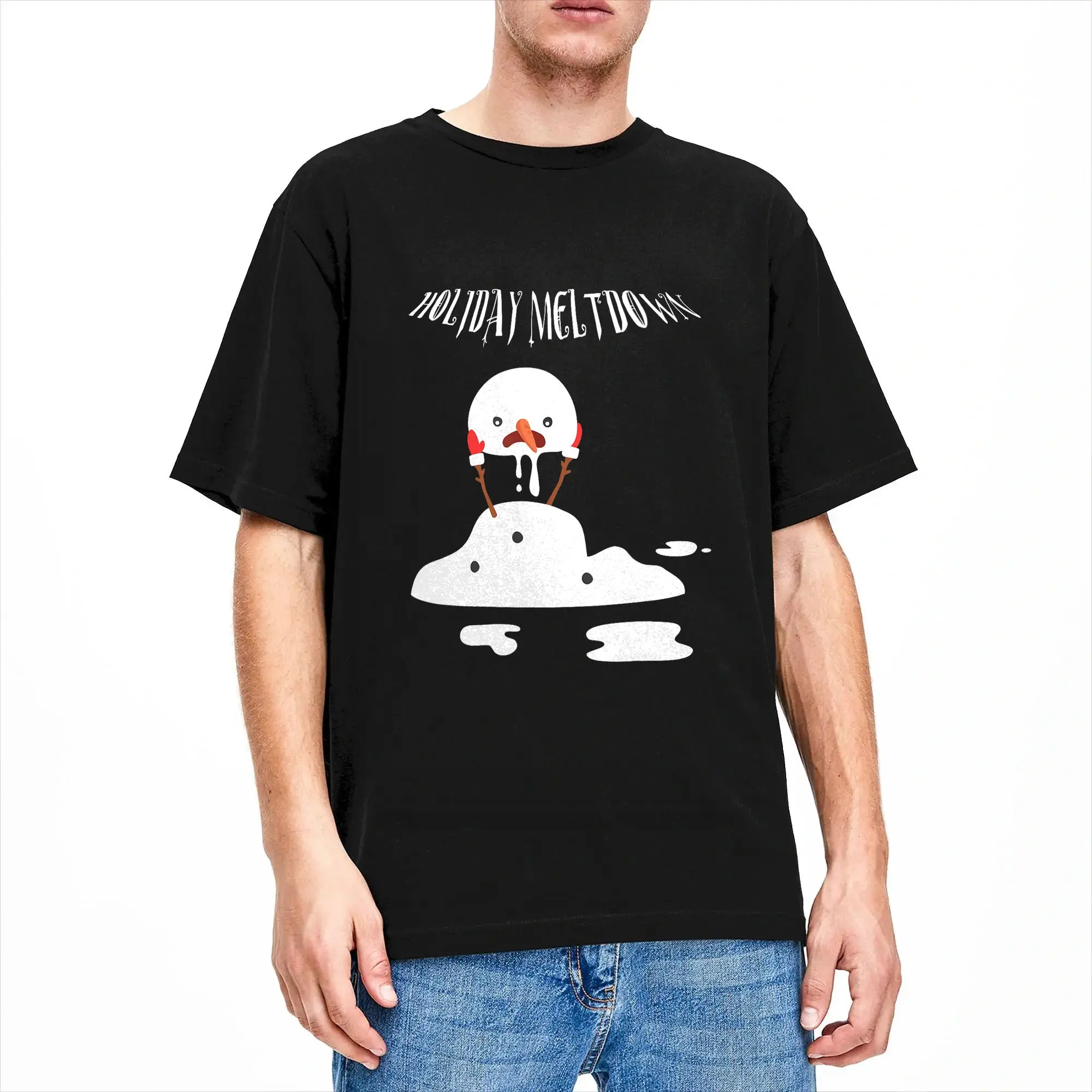 Holiday Meltdown Melting Snowman Stress Filled Holidays Men T Shirts  Funny Tees Short Sleeve Crewneck T-Shirt Pure Cotton