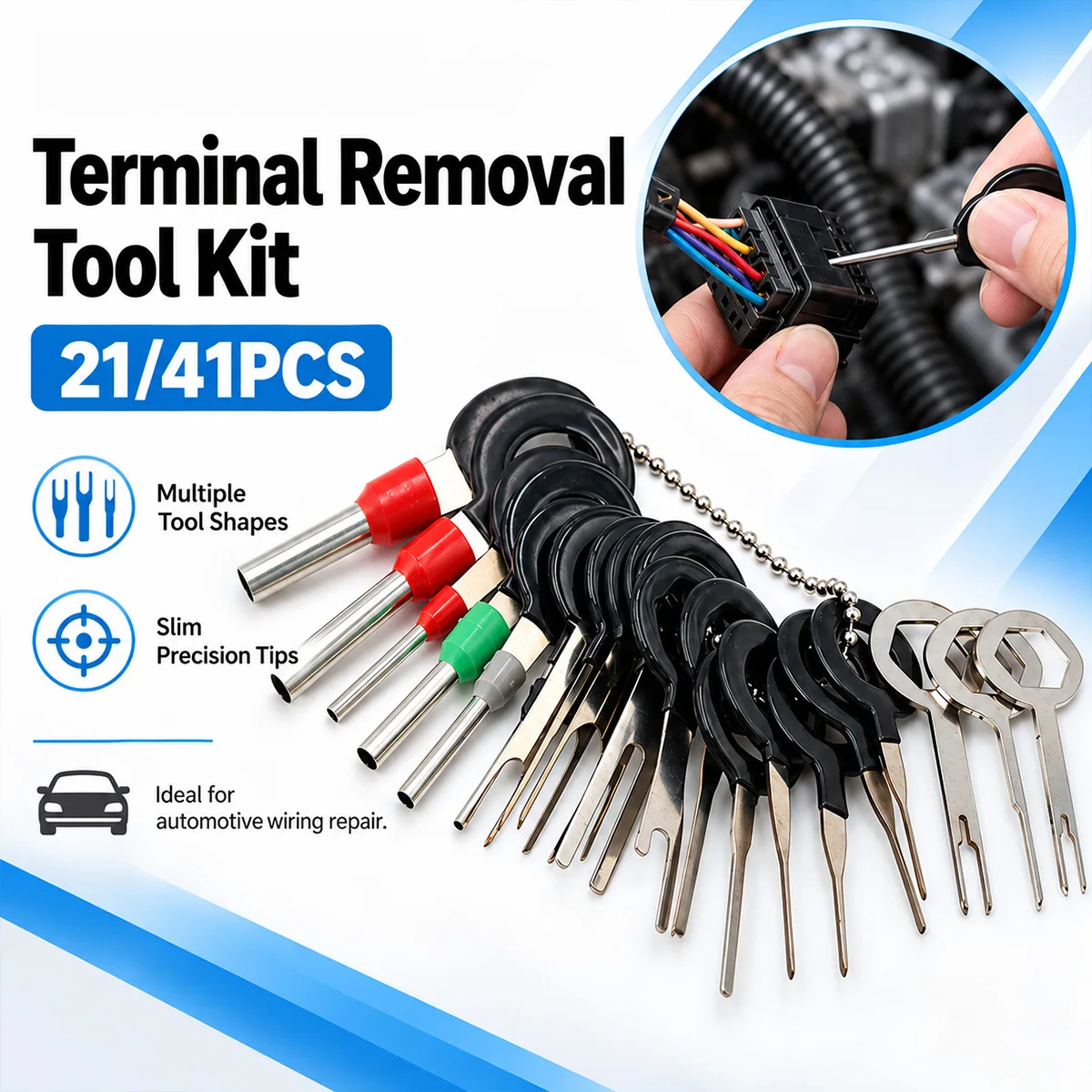 Terminal Removal Tool Kit 21/41PCS Electrical Pin Removal Connector Extractor Automotive Wiring Repair Connector Release Tool