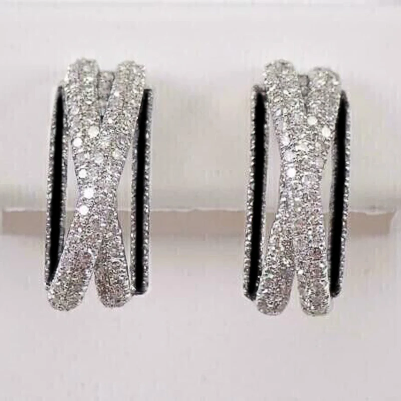 Huitan Heiße Kreuz Ohrringe für Frauen Weiß Cubic Zirkon Schwarz Emaille Hoop Ohrringe Moderne Mode-Design Weiblichen Schmuck Drop Schiff