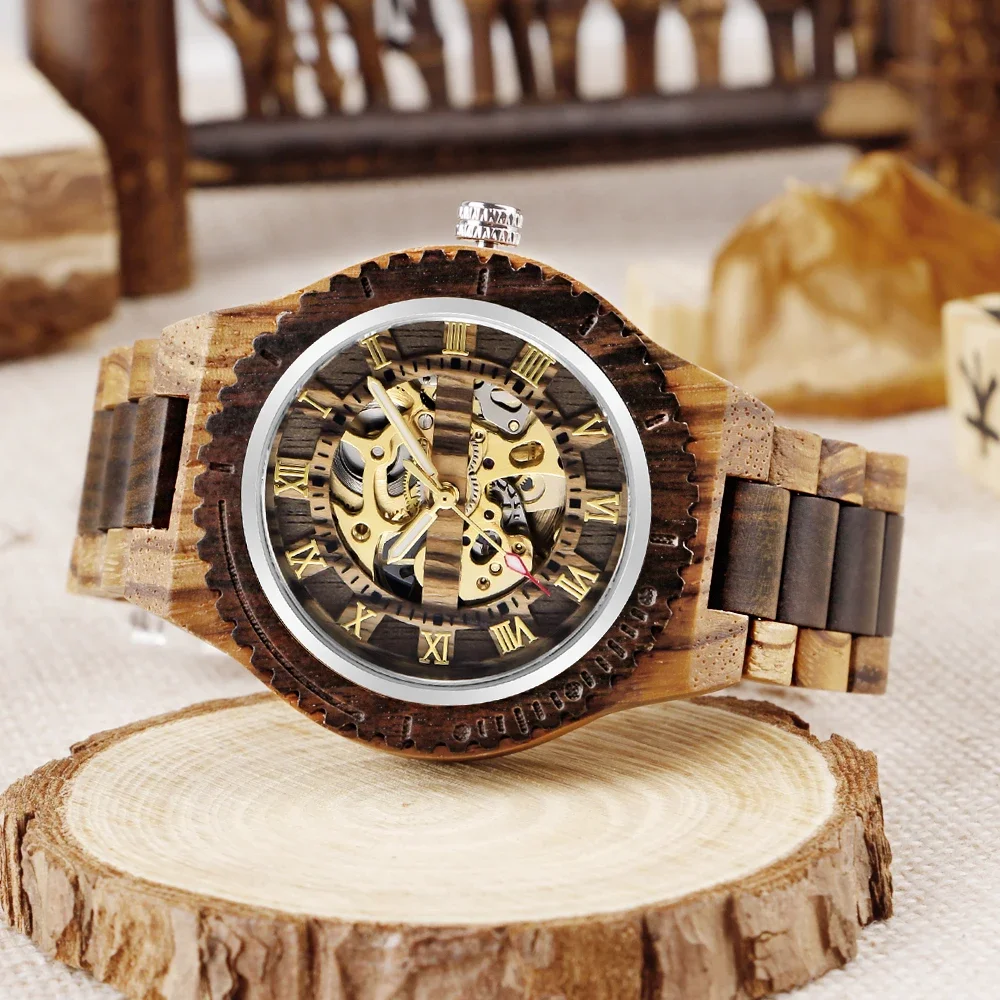 Orologio meccanico vuoto in legno bicolore di lusso con Design alla moda e personalizzato per orologi da lavoro e per il tempo libero da uomo