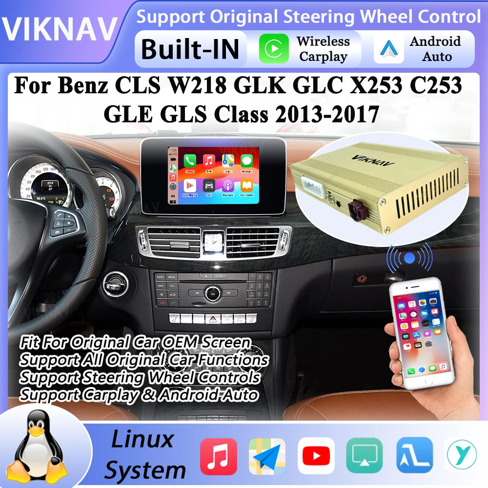 For Benz CLS W218 GLK GLC X253 C253 GLE GLS Class OEM Car Screen Decoder Interface Box Android Auto GPS Wireless Carplay Stereo