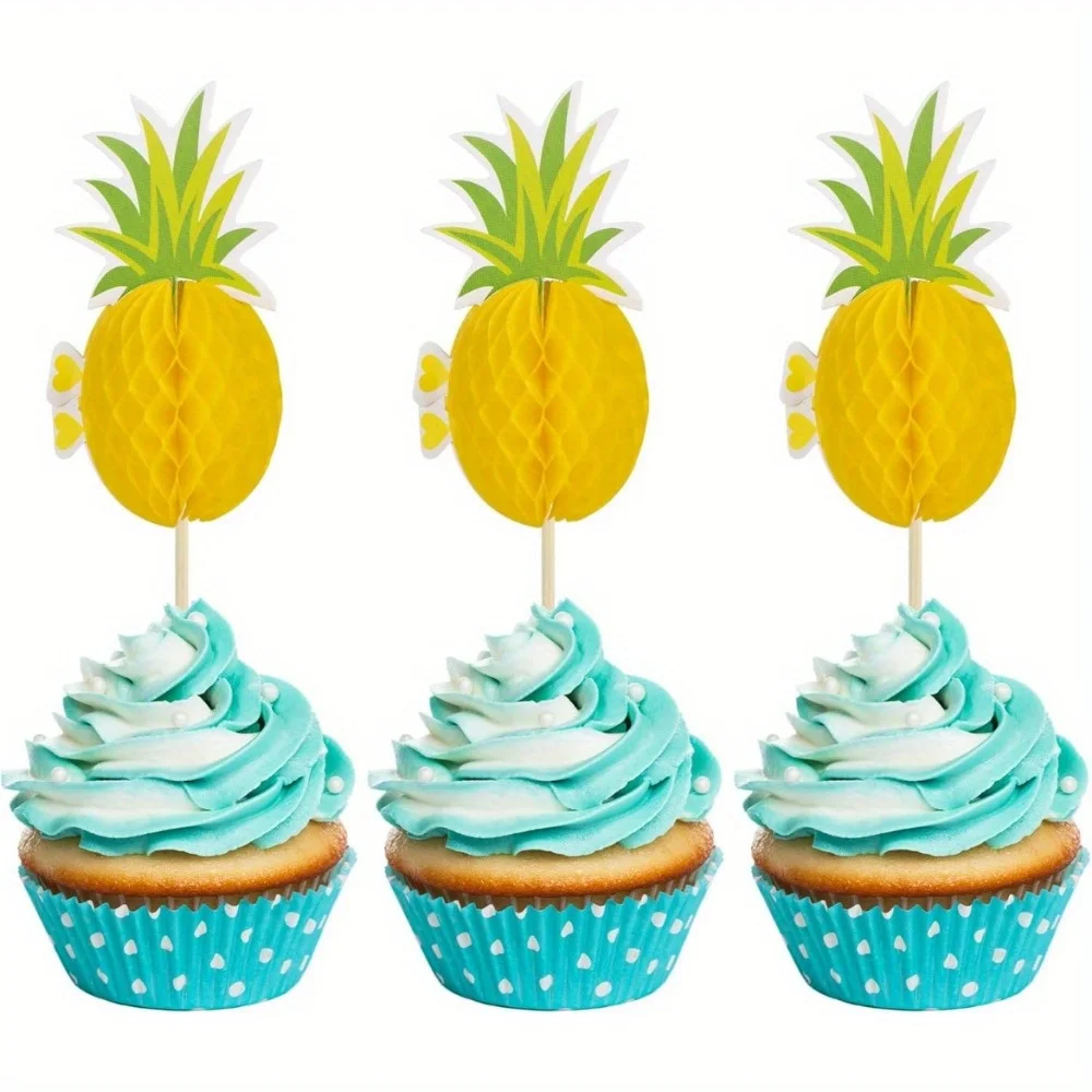 10pcs/bag Mixed Flamingo Cake Decoration Pineapple Cupcake Topper Hawaii Luau Tropical Party Decorations