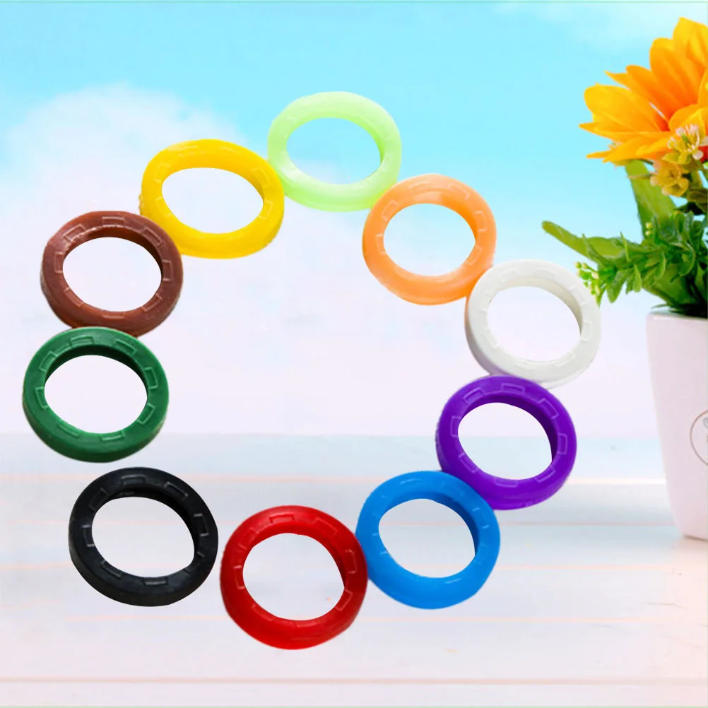 

32Pcs Bright Colored Silicone Key Covers Stretchy Wearable Key Coding Rings Keep Similar Keys Separated by Color
