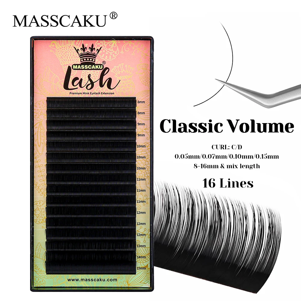 

16 Rows MASSCAKU 3D Effect Multi-texture Classic Regular Eyelash 0.05/0.07/0.10/0.15mm Thickness Russian Volume Lash Wholesale