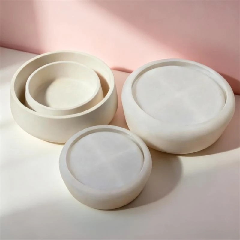 Two Sizes Round Flowerpot Cement Succulents Plants Pot Mold Plaster Gypsum Tray Storage Bowl Candle