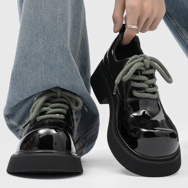 

plus size men fashion wedding party patent leather shoes lace-up platform oxfords shoe designer big toe sneakers cool footwear