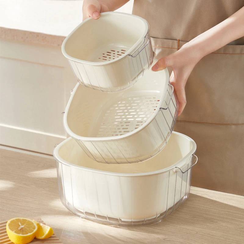 

New Kitchen Supplies Dishwashing Basket Double Drainage Basket Dishwashing Basin Household Plastic Fruit Water Filter Basket