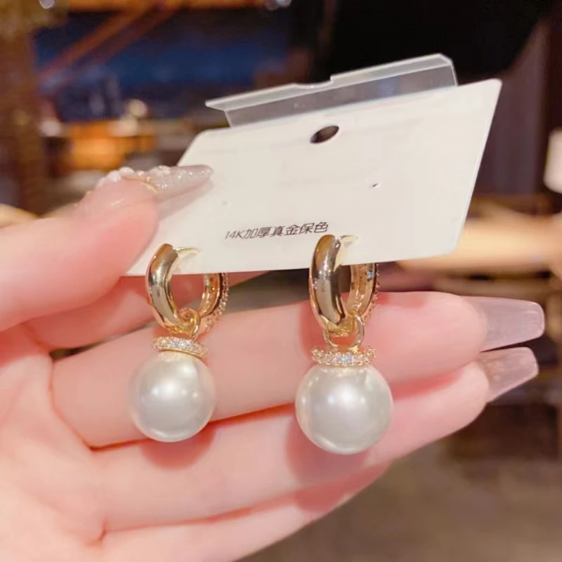 925 sterling silver high-grade bright pearl Pendants with micro-set zircon earrings for women fashion exquisite jewelry luxury