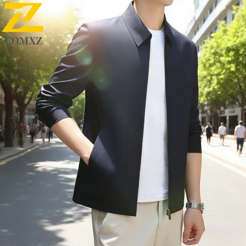 

COMXZ Men Trendy Jacket Slim Fit Solid Color Lightweight Casual Golf Travel Office Normcore Coat Outdoor Spring Autumn Jackets