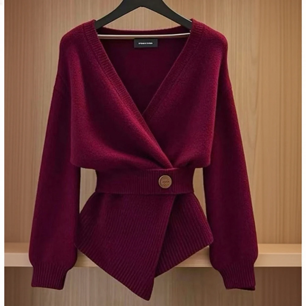 

Women's Cardigans Autumn Winter Elegant Fashion 2025 Knitted Buttoned Plain Long Sleeve V Neck Casual Cardigans