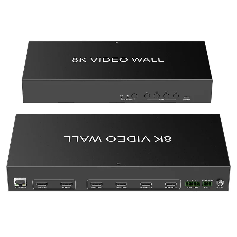 2.1 8k @ 60 2x2 & 2x4 parede de vídeo l/r saída de áudio ip/rs232 interruptor de controle divisor processador de vídeo 4k para parede de vídeo