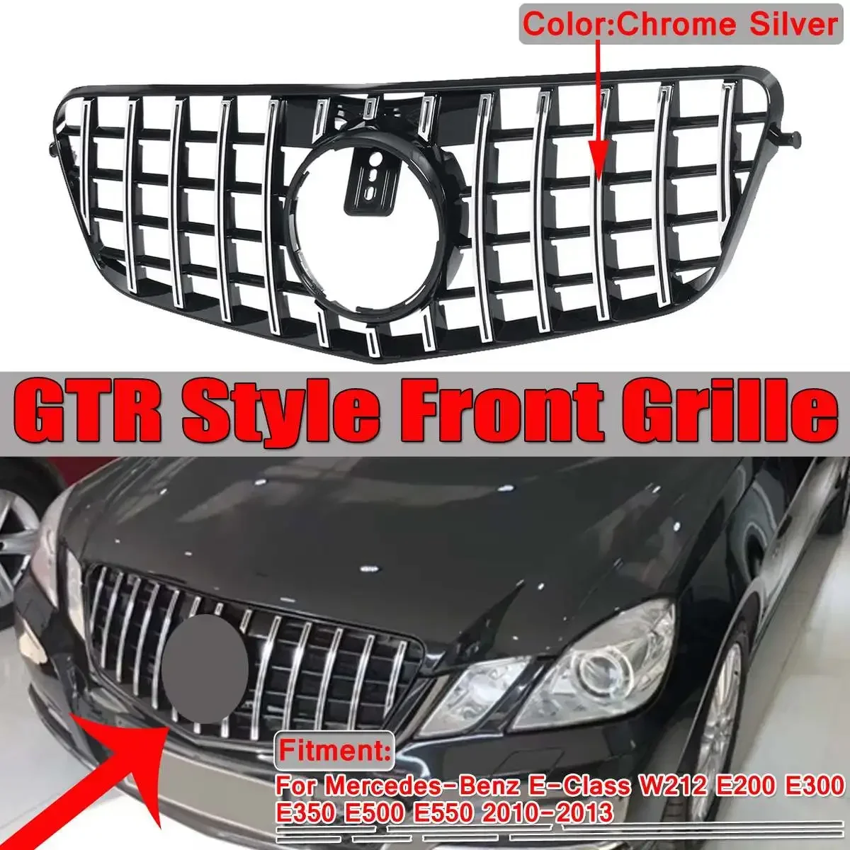 W212 GT Grill For GTR Car Front Bumper Grill Grille For Mercedes For Benz E Class W212 E200 E300 E350 E500 E550 2010- 2013