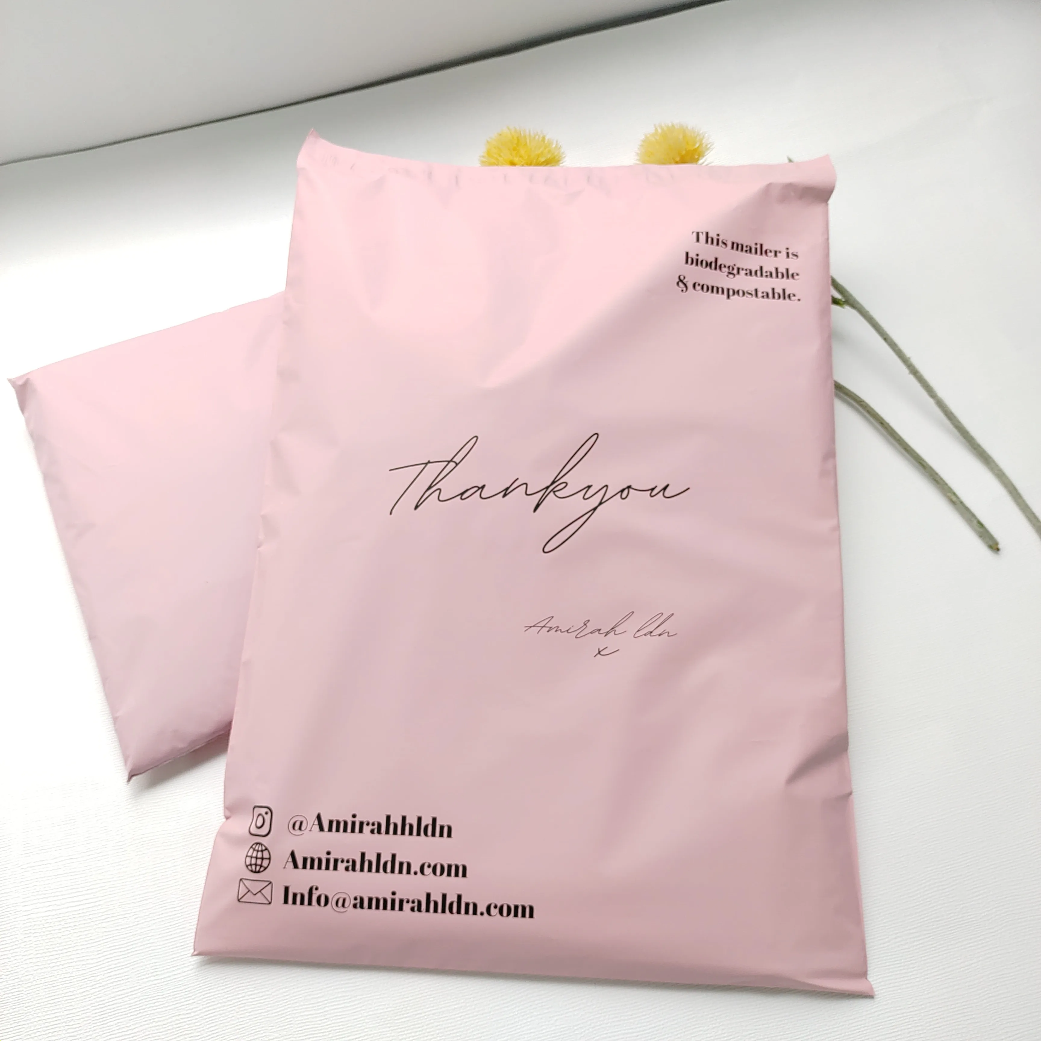 

Peach Biodegradable Poly Post Mailer, Clothing Packing, Plastic Mailing, Custom Print, Rose Gold Logo