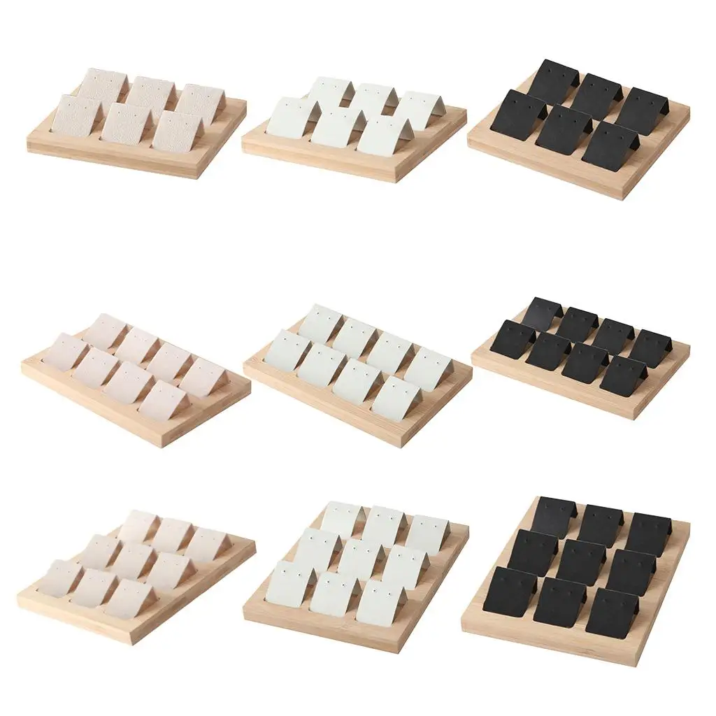 Earring Display Stand Jewelry Shop show tray Natural Wood Stud Earring Display Stand Rack Earring Card Holder w/ Tray