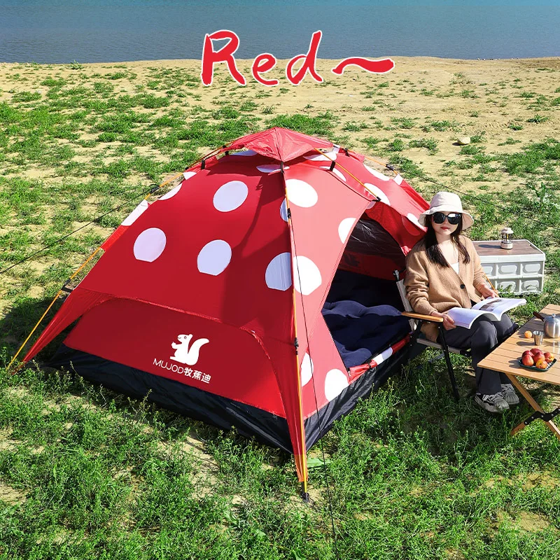 Red Polka Dot Tent Sun And Weather Protection Dual Purpose Outdoor Picnic Camping Quick Open Double Tent  Travel Gear