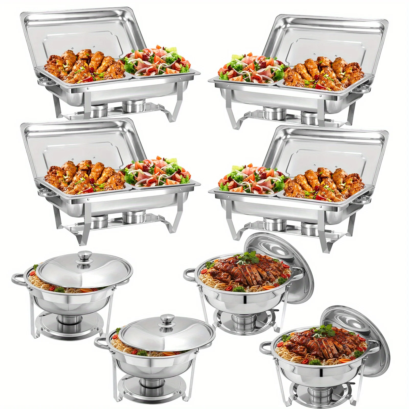 8er-Pack Chafing Dish Buffet-Set, Lebensmittelwärmer-Set aus Edelstahl mit Deckelhaltern für Restaurant, Catering, Partys, Hochzeiten