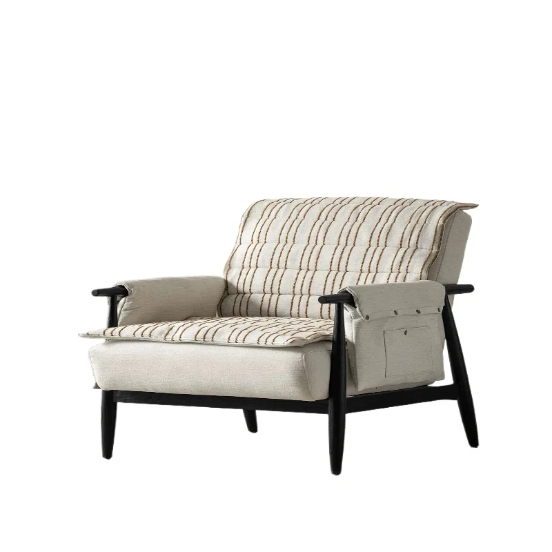 

LH solid wood retro fabric single chair removable and washable living room home modern simple sofa chair