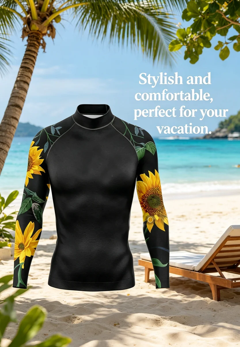 

Rashguard Swim Short Sleeves Diving UV Protection UPF 50+ Elastic Rash Vest Loose Fit Top Swimming Quick Drying For Men