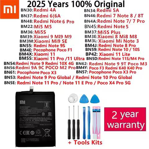 For Xiaomi Redmi Note Mi 4A K40 5 5A 5S 6 6A 7 8 8T 9 9A 9C 9S 9T 10 10S 10X 11 11S SE Poco F1 M2 M3 F3 X3 4X Plus Pro Battery