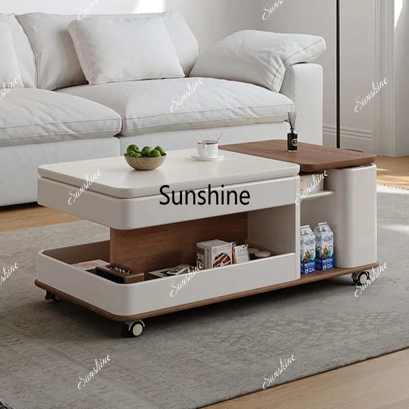Multifunctional Storage Living Room Tea Tables Modern Home Coffee Table with Casters Stylish Compact Center Table for Apartments