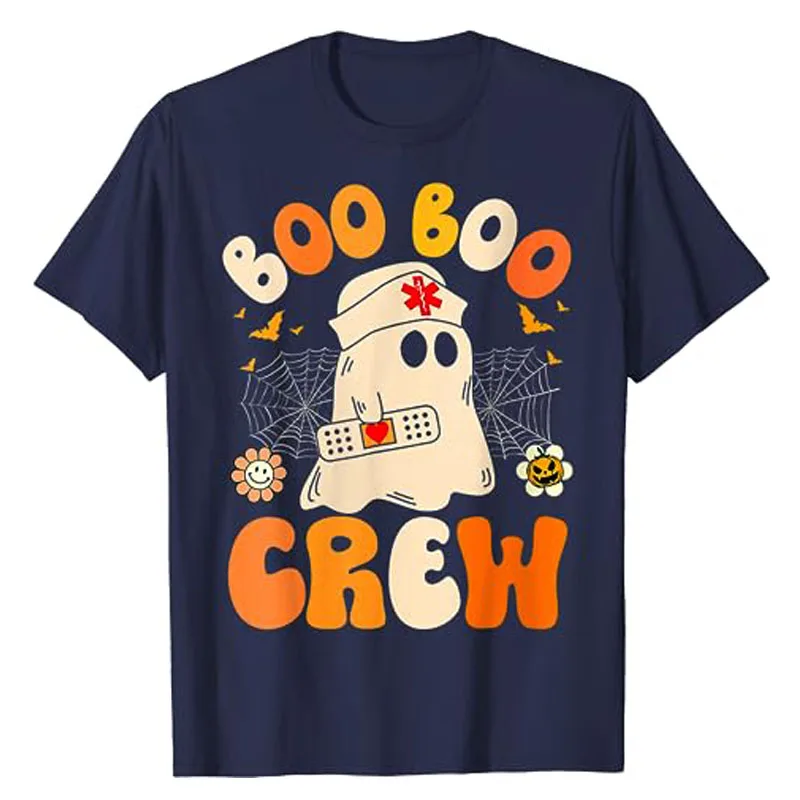 Groovy-Camiseta con estampado divertido de enfermera para mujer, camisa con diseño de fantasma, a la moda, ideal para regalo de Halloween