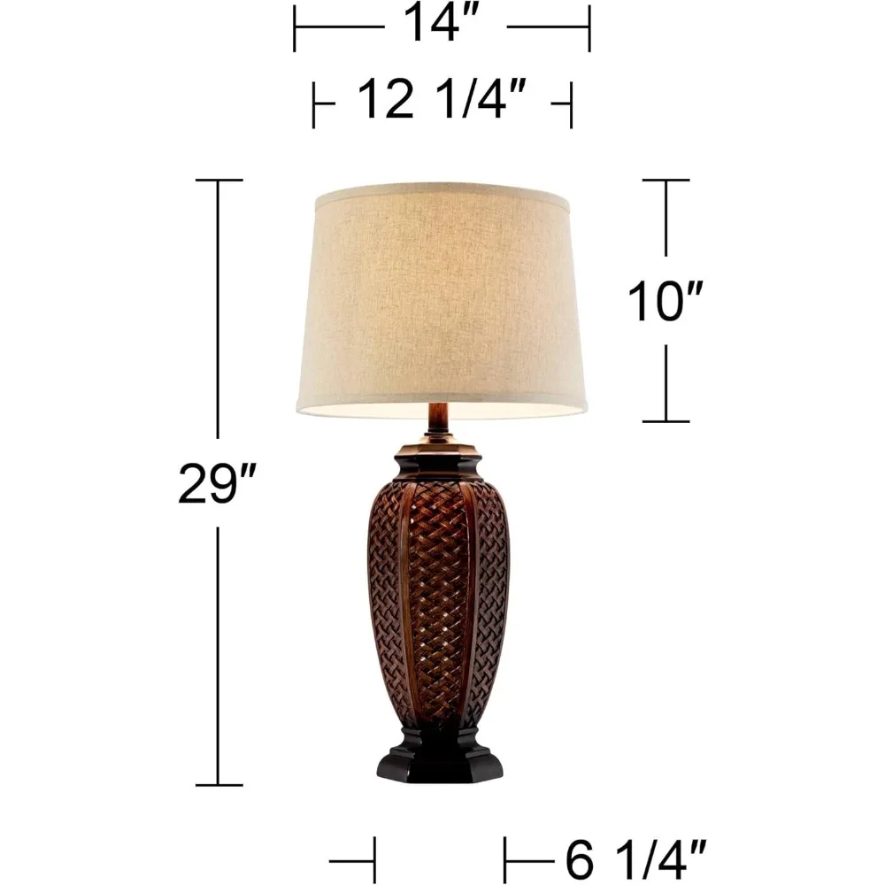 مصباح طاولة من الخيزران الطبيعي الاستوائي 29 طويل القامة بنمط بني غطاء كتان بيج لديكور غرفة المعيشة #4