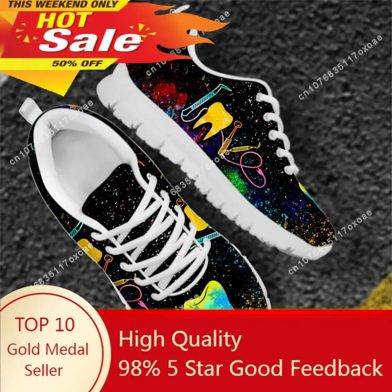 Casual Women Dental Shoes Black Sneakers Funny Tooth Tool Brand Design Spring Mesh Sneaker Footwear Lace Up Shoe