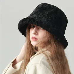 Lamb Fleece Bucket Hat for Men and Women Autumn Winter Outdoor Soft Plush Thicken Warm Panama Cap Solid Fashion Fisherman Hat