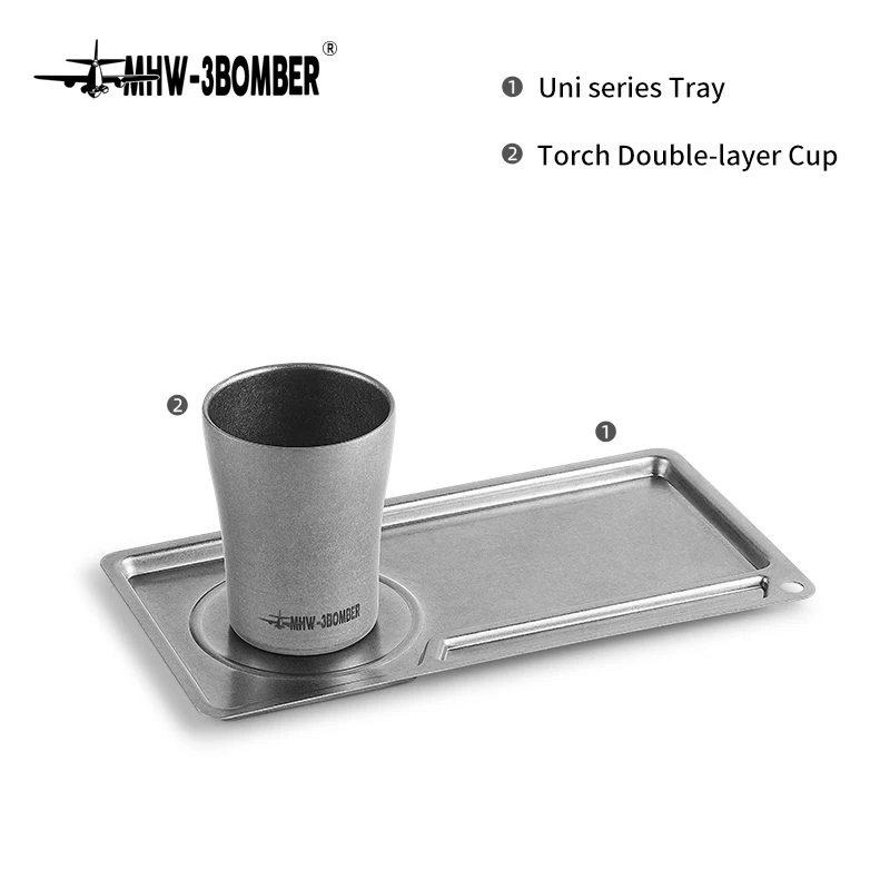 MHW-3BOMBER Stainless Steel Double Wall Coffee Cups with Dessert Metal Tray Plates Anti-scalding Water Mug Home Bar Accessories