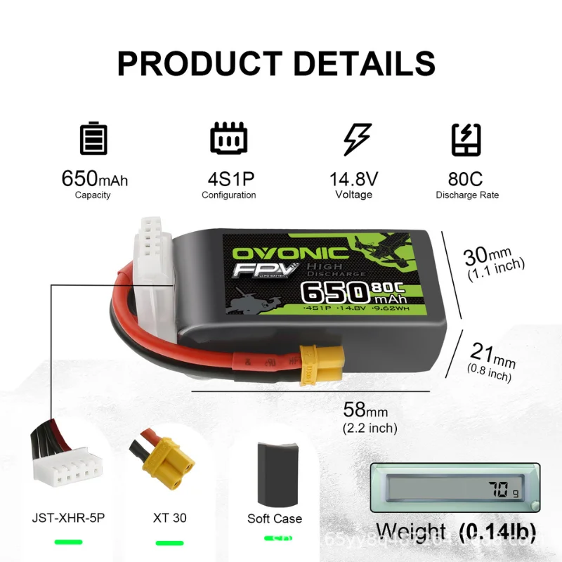 4Pcs Ovonic 650mAh 80C 14.8V Lipo Battery For RC Helicopter Quadcopter FPV Racing Drone Parts With XT30 Plug 4S Battery