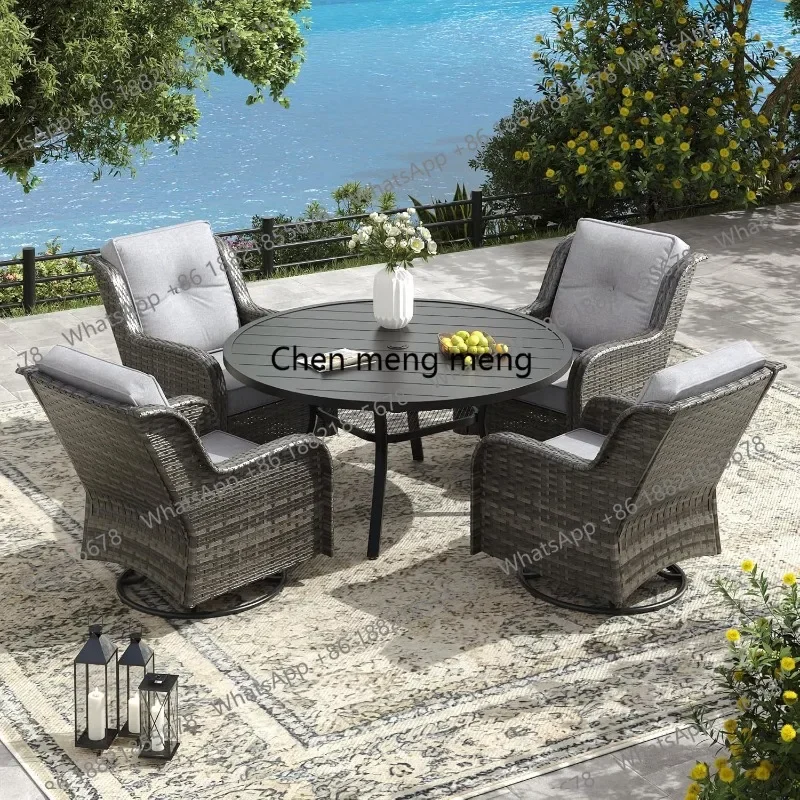 RR Pieces Outdoor Round Table and Chairs, Patio Furniture of 47 inch Round Table and 4 Swivel Rocker Chairs Wicker, Customized