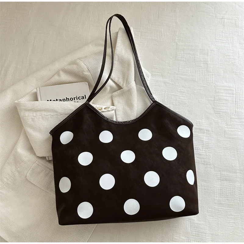 Koreanische Schultertasche mit Polka-Dot-Muster, Vintage-Kunsthandwerkliche Canvas-Tragetasche für Damen, lässige Alltagstasche mit Henkel. – Detail 7