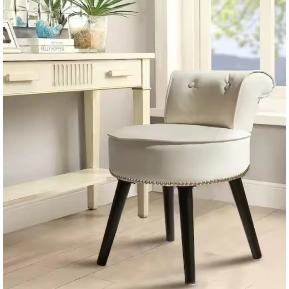 

Wood Upholstered Vanity Stool Round 17.3 in. W x 15.7 in. D x 25.1 in. H