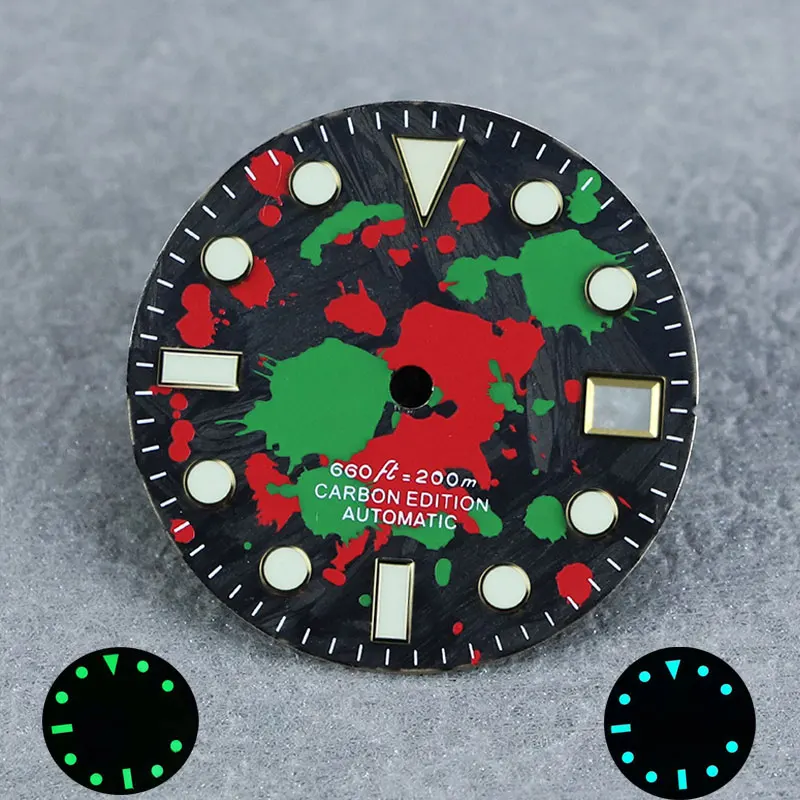 

Watch Parts 28.5mm Painting Pattern Carbon Fiber Sterile Watch Dial Blue/Green Luminous Suitable For NH35/36/4R Movement