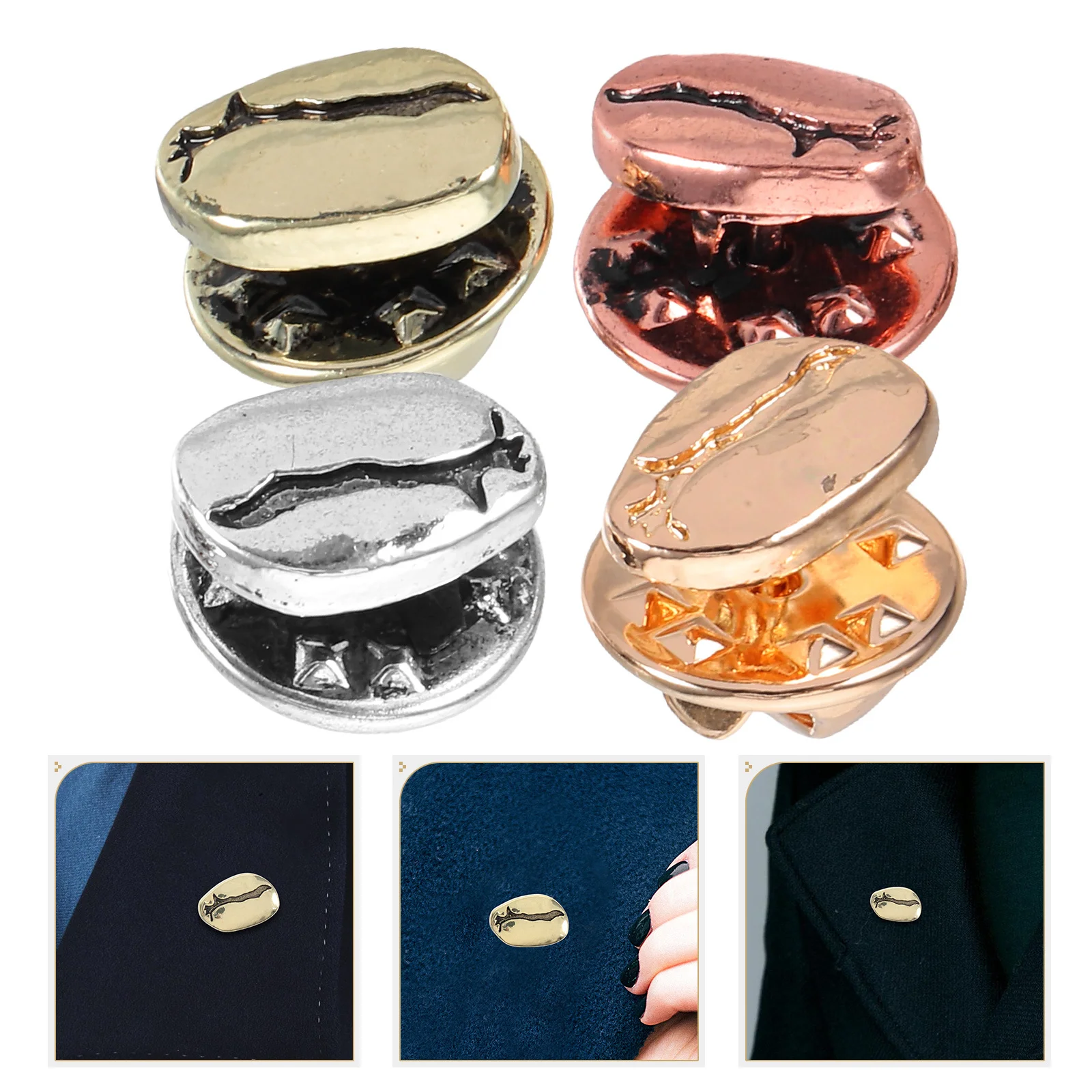 

4pcs Coffee Bean Brooch Alloy Pin Creative Metal Badge Gift For Women Shiny Decor Wedding Party Daily Wear Accessory