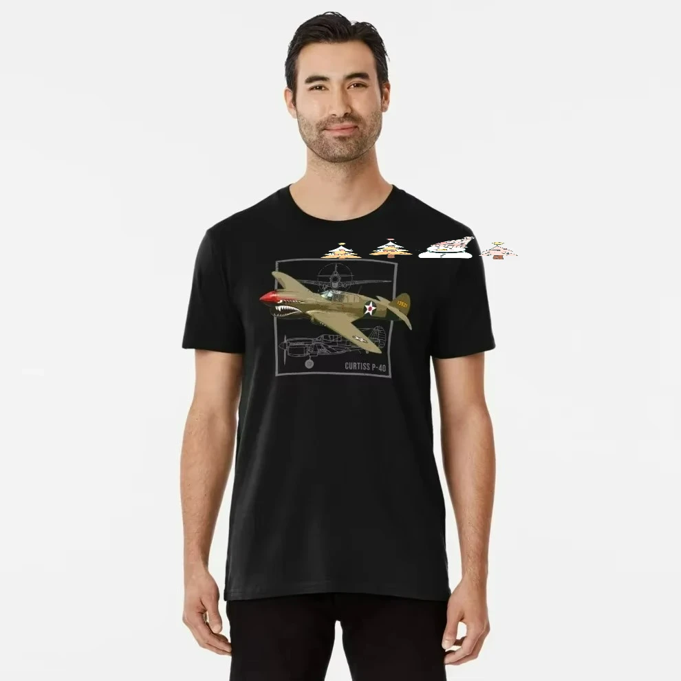 US Air Force P-40  Fighter Aircraft T Shirt Mens 100% Cotton Short Sleeve O-Neck Casual T-shirt New Size S-3XL