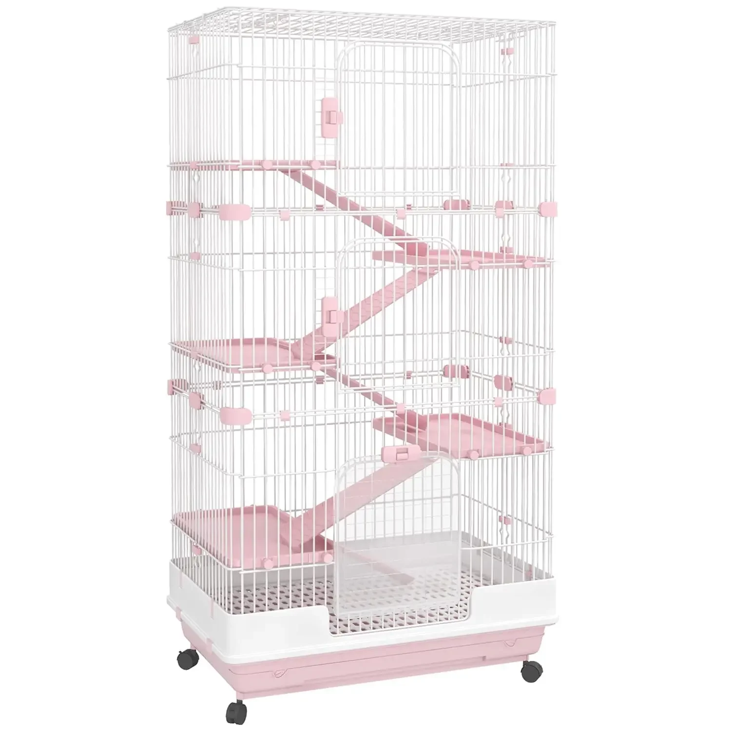 

6-Level Small Animal Cage Rabbit Hutch with Wheels, Removable Tray, Platform and Ramp for Bunny, Chinchillas,, Customized