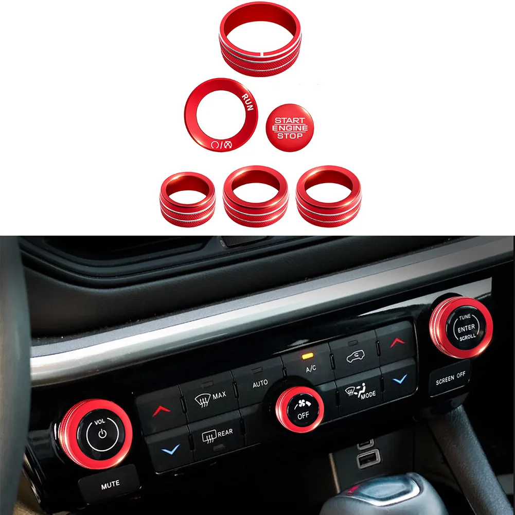 Interior Aluminum Knob Cover Set 6pcs for Jeep Compass 2022 2023 2024 2025 2026 Matching Factory Fit and Metallic Finish