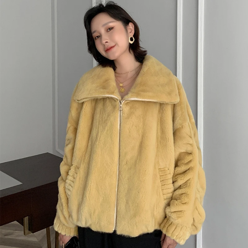 2023 Women Winter Autumn Top Quality Copenhagen Mink Fur Coat With Stand Up Collar Luxury Ladies Fur Jacket