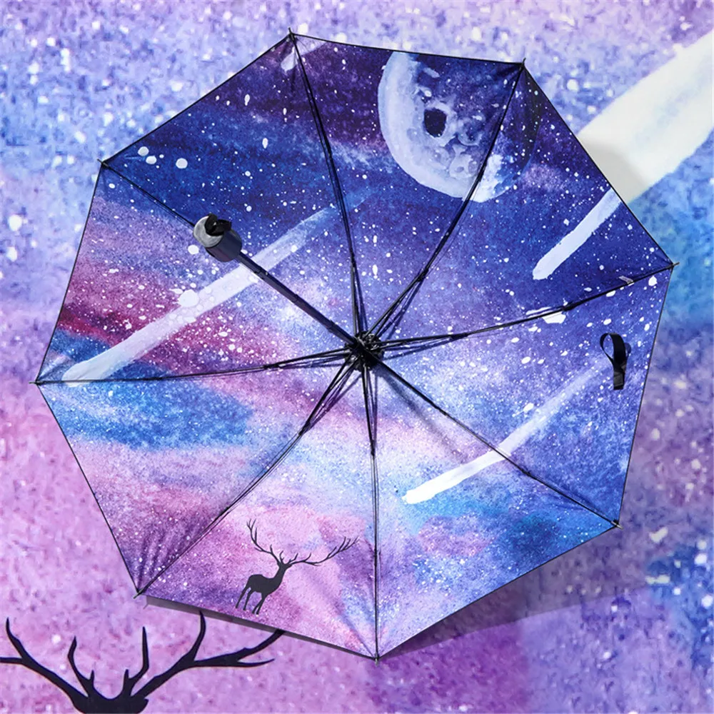 New Starry Sky Automatic Umbrella Vinyl UV Protection Umbrella 3 Folding 8 Bone Sun Shade Sunny and Rainy Dual Use Parasol