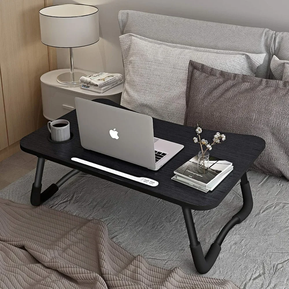 Portátil Dobrável Laptop Lap Desk, Bandeja De Cama, Mesa Com Porta De Carga USB, Porta-copos, Gaveta De Armazenamento