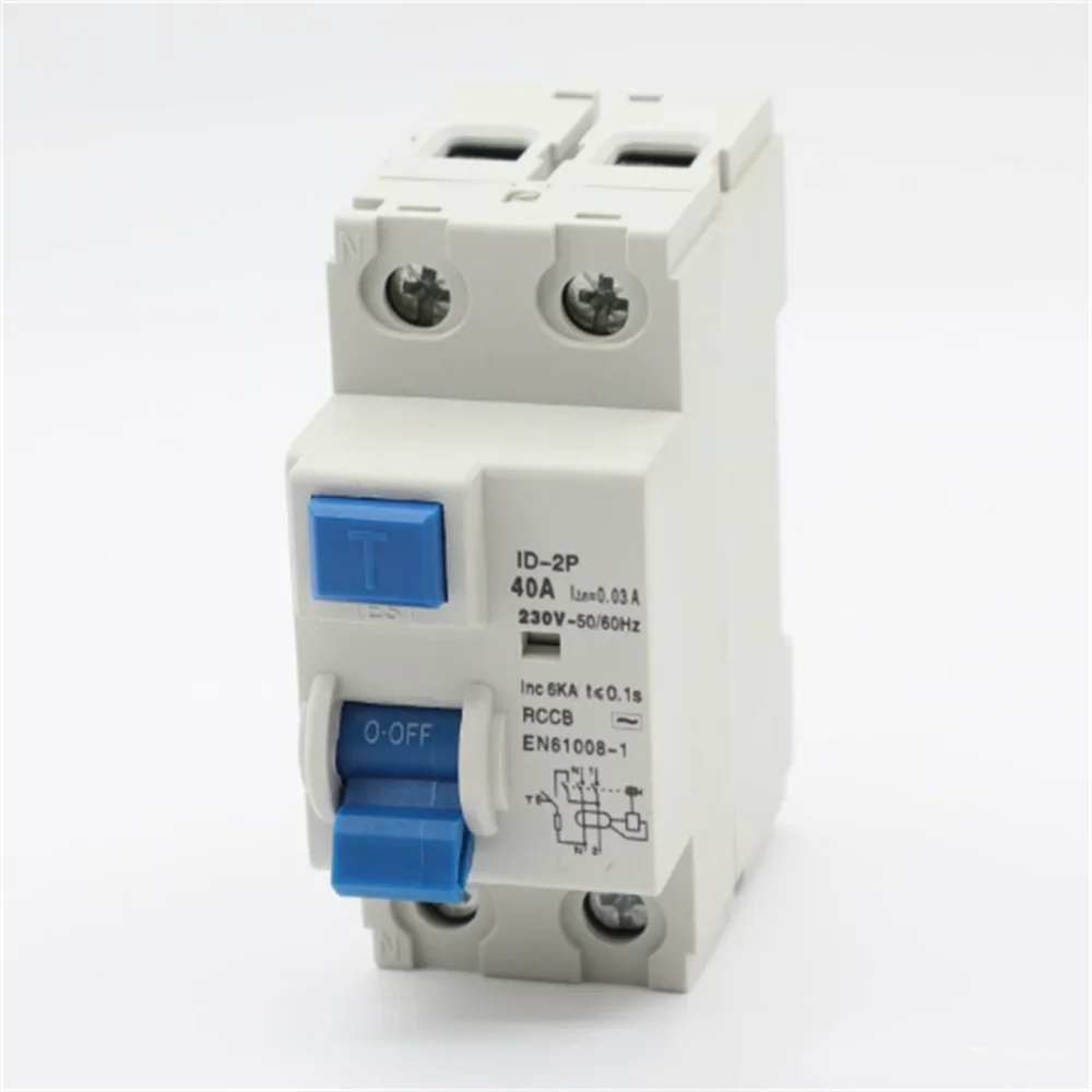 2P RCCB ID Residual Current Circuit Breaker 25-63A 30mA 230V DIN Rail Leakage Protection Switch for Electrical Safety