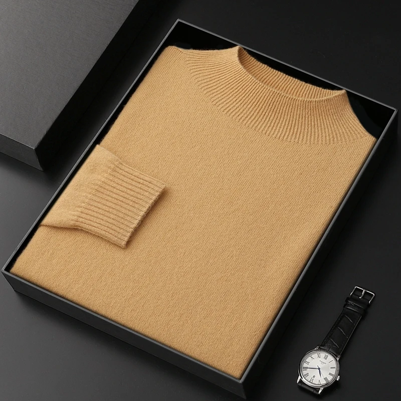 

First-Line Ready-to-Wear Half Turtleneck Cashmere Knitted Sweater Men's Pullover Autumn Winter Warm Base Shirt Men's Clothing