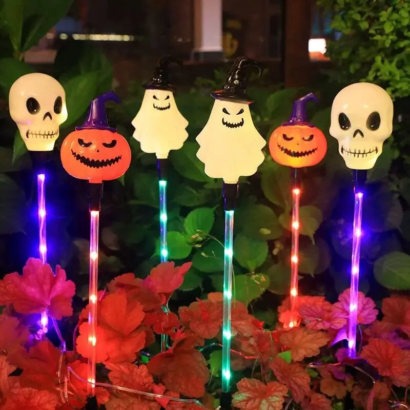 6PC/Set Halloween Outdoor Solar Purple Orange Green LED Garden Lights Waterproof Lawn Yard Path Pumpkin Ghost Skull Decorations