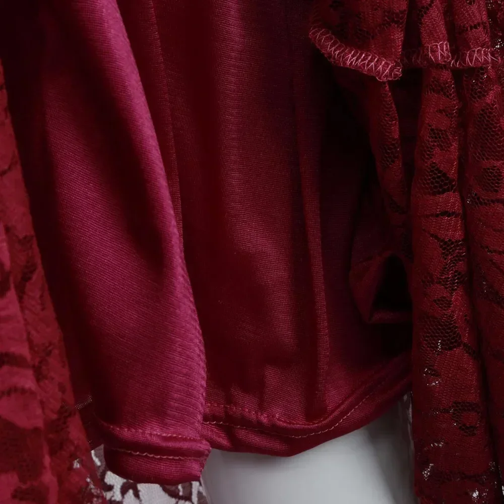 Maternity\'s Red Wine V-Neck Long Sleeve Photography Props Maxi Pregnancy Clothes Lace Dress Fancy Shooting Photo Pregnan